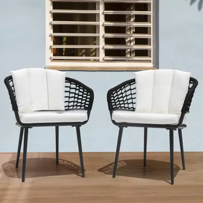 Ashley Nuu Garden Outdoor Lounge Chairs (set Of 2) In Black/beige