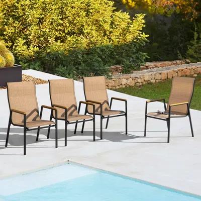Ashley Nuu Garden Outdoor Patio Dining Chair (set Of 4) In Light Brown