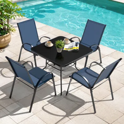 Ashley Nuu Garden Outdoor Solid Dining Table And 4 Chairs In Blue