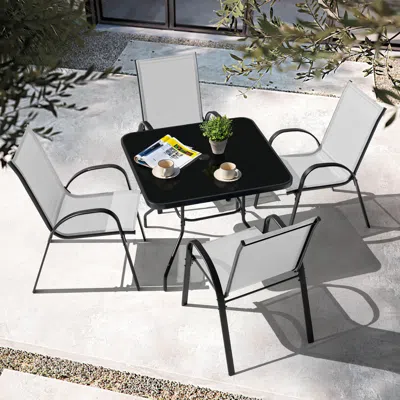 Ashley Nuu Garden Outdoor Solid Dining Table And 4 Chairs In Light Gray
