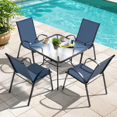 Ashley Nuu Garden Outdoor Square Dining Table And 4 Chairs In Blue