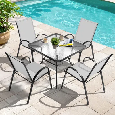Ashley Nuu Garden Outdoor Square Dining Table And 4 Chairs In Light Gray/black