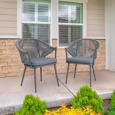Ashley Nuu Garden Outdoor Woven Rope Bistro Chairs Set Of 2 In Gray