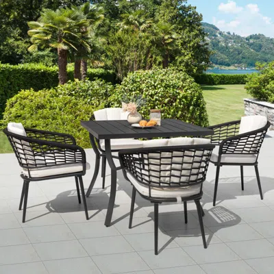 Ashley Nuu Garden Patio 5-piece Aluminum Dining Set With Cushions In Black/beige