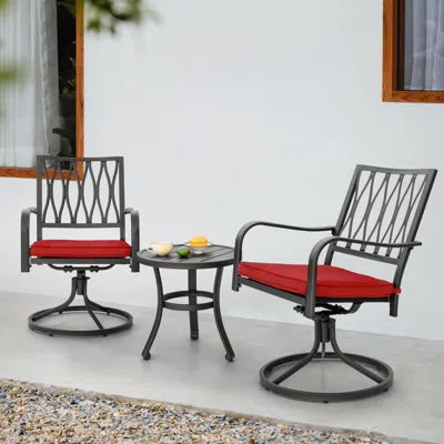 Ashley Nuu Garden Side Table And 2 Swivel Chairs In Black/red