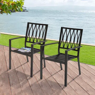 Ashley Nuu Garden Wrought Iron Patio Dining Chair (set Of 2) In Black