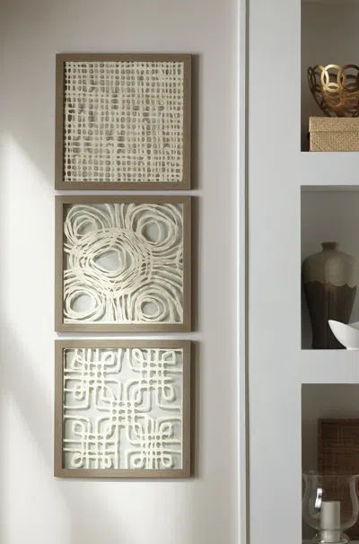 Ashley Odella Paper Canvas Wall Decor (set Of 3) In Cream/taupe