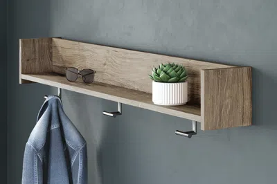 Ashley Oliah Wall Mounted Coat Rack With Shelf And 3 Hooks In Natural