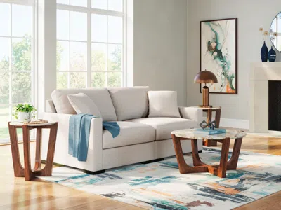 Ashley Omaha By  2-piece Modular Next-gen Nuvella™ Performance Fabric Loveseat In Stone