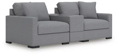 Ashley Omaha By  3-piece Modular Next-gen Nuvella™ Performance Fabric Loveseat With Storage Console In Salt And Pepper