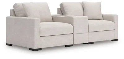 Ashley Omaha By  3-piece Modular Next-gen Nuvella™ Performance Fabric Loveseat With Storage Console In Stone