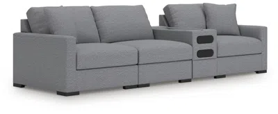 Ashley Omaha By  4-piece Modular Next-gen Nuvella™ Performance Fabric Sectional With Audio Console In Salt And Pepper