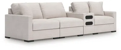 Ashley Omaha By  4-piece Modular Next-gen Nuvella™ Performance Fabric Sectional With Audio Console In Stone