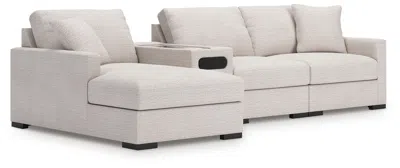 Ashley Omaha By  4-piece Modular Next-gen Nuvella™ Performance Fabric Sectional With Chaise And Audio In Stone