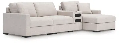 Ashley Omaha By  4-piece Modular Next-gen Nuvella™ Performance Fabric Sectional With Chaise And Audio In Stone