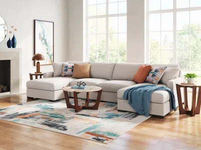 Ashley Omaha By  4-piece Modular Next-gen Nuvella™ Performance Fabric Sectional With Double Chaise In Stone