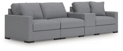 Ashley Omaha By  4-piece Modular Next-gen Nuvella™ Performance Fabric Sectional With Storage Console In Salt And Pepper
