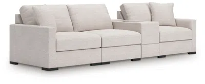 Ashley Omaha By  4-piece Modular Next-gen Nuvella™ Performance Fabric Sectional With Storage Console In Stone