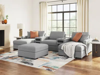 Ashley Omaha By  5-piece Modular Next-gen Nuvella™ Performance Fabric Sectional With Double Chaise An In Salt And Pepper