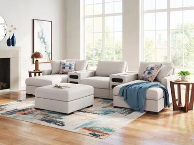Ashley Omaha By  5-piece Modular Next-gen Nuvella™ Performance Fabric Sectional With Double Chaise An In Stone