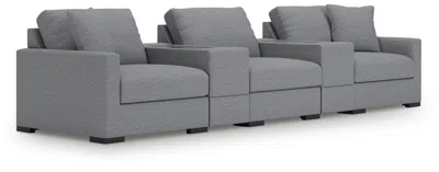 Ashley Omaha By  5-piece Modular Next-gen Nuvella™ Performance Fabric Sectional With Storage Consoles In Salt And Pepper