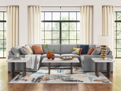 Ashley Omaha By  6-piece Modular Next-gen Nuvella™ Performance Fabric Sectional In Salt And Pepper