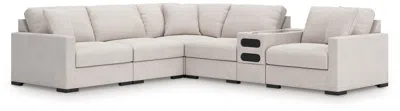 Ashley Omaha By  6-piece Modular Next-gen Nuvella™ Performance Fabric Sectional With Audio Console In Stone