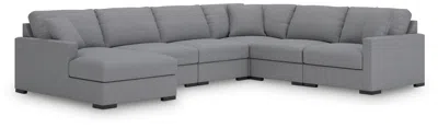 Ashley Omaha By  6-piece Modular Next-gen Nuvella™ Performance Fabric Sectional With Chaise In Salt And Pepper