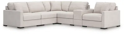 Ashley Omaha By  6-piece Modular Next-gen Nuvella™ Performance Fabric Sectional With Storage Console In Stone