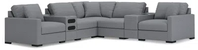 Ashley Omaha By  7-piece Modular Next-gen Nuvella™ Performance Fabric Sectional With Audio And Storag In Salt And Pepper