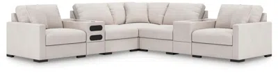 Ashley Omaha By  7-piece Modular Next-gen Nuvella™ Performance Fabric Sectional With Audio And Storag In Stone