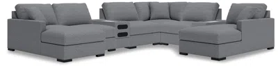 Ashley Omaha By  8-piece Modular Next-gen Nuvella™ Performance Fabric Double Chaise Sectional With Au In Salt And Pepper
