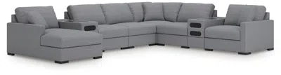 Ashley Omaha By  8-piece Modular Next-gen Nuvella™ Performance Fabric Sectional With Audio System And In Salt And Pepper