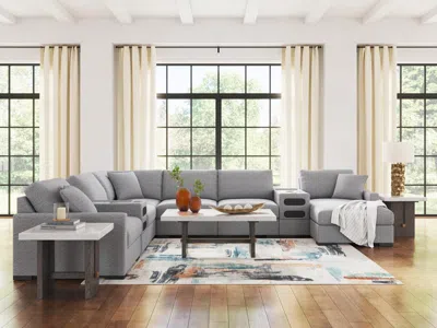 Ashley Omaha By  8-piece Modular Next-gen Nuvella™ Performance Fabric Sectional With Audio System And In Salt And Pepper