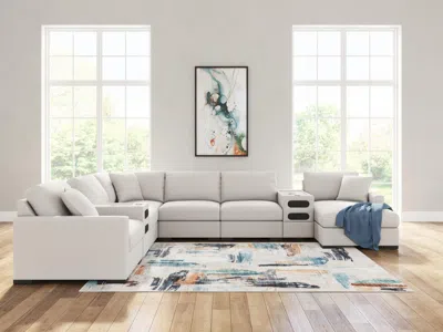 Ashley Omaha By  8-piece Modular Next-gen Nuvella™ Performance Fabric Sectional With Audio System And In Stone