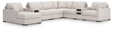 Ashley Omaha By  8-piece Modular Next-gen Nuvella™ Performance Fabric Sectional With Audio System And In Stone