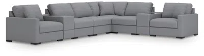 Ashley Omaha By  8-piece Modular Next-gen Nuvella™ Performance Fabric Sectional With Storage Consoles In Salt And Pepper