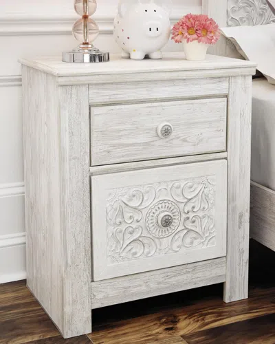 Ashley Paxberry 25" 2 Drawer Charging Nightstand In Whitewash