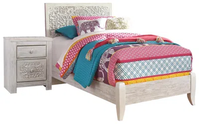 Ashley Paxberry Twin Panel Bed With Nightstand In Whitewash