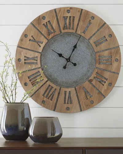 Ashley Payson Natural Wood Wall Clock In Antique Gray/natural