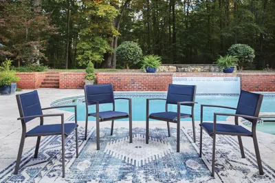 Ashley Point Bonita Outdoor Sling Arm Chair (set Of 4) In Blue/gray