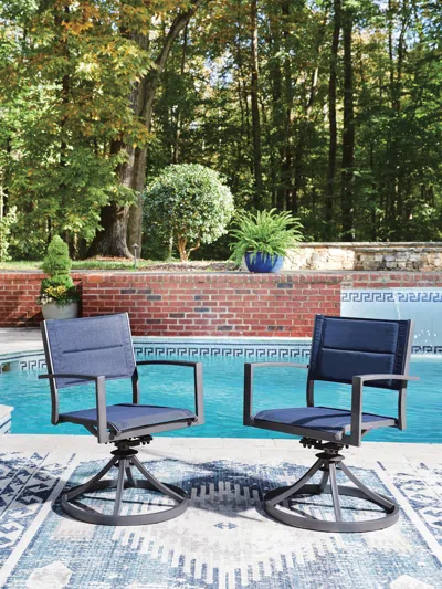 Ashley Point Bonita Outdoor Sling Swivel Chair (set Of 2) In Blue/gray