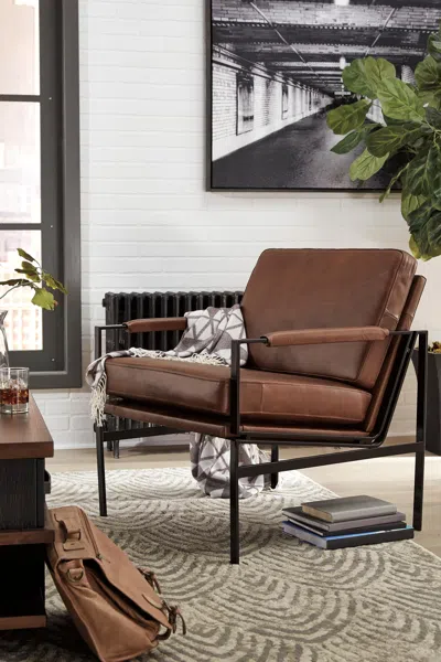 Ashley Puckman Leather Accent Chair Leather In Brown/silver Finish