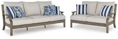 Ashley Rainier Ranch Outdoor Sofa And Loveseat In Brown/beige