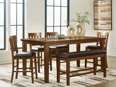 Ashley Ralene Counter Height Dining Table And 4 Barstools Bench In Medium Brown