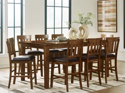 Ashley Ralene Counter Height Dining Table And 8 Barstools In Medium Brown