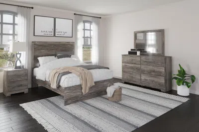 Ashley Ralinksi Full Panel Bed With Mirrored Dresser And Nightstand In Gray
