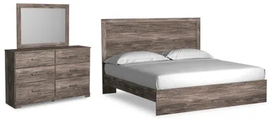 Ashley Ralinksi King Panel Bed With Mirrored Dresser In Gray