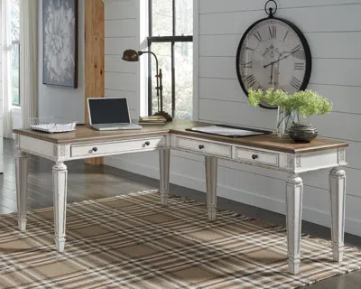 Ashley Realyn 60" L-shaped Home Office Desk With Usb Charging In White/brown