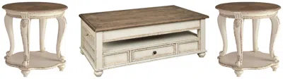 Ashley Realyn Coffee Table With 2 End Tables In White/brown